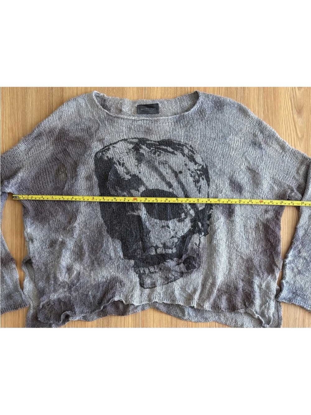 Wooden Ships Mohair Blend Skull Sweater Wmns S/M Gray Thrash Grunge 90s Y2K Boxy - Picture 6 of 8